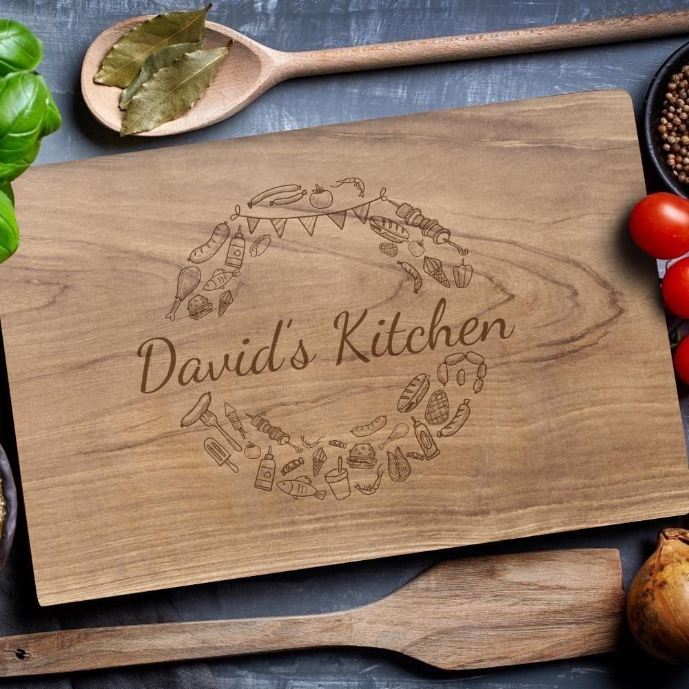 Personalized Kitchen Cutting Board with Engraved Utensils