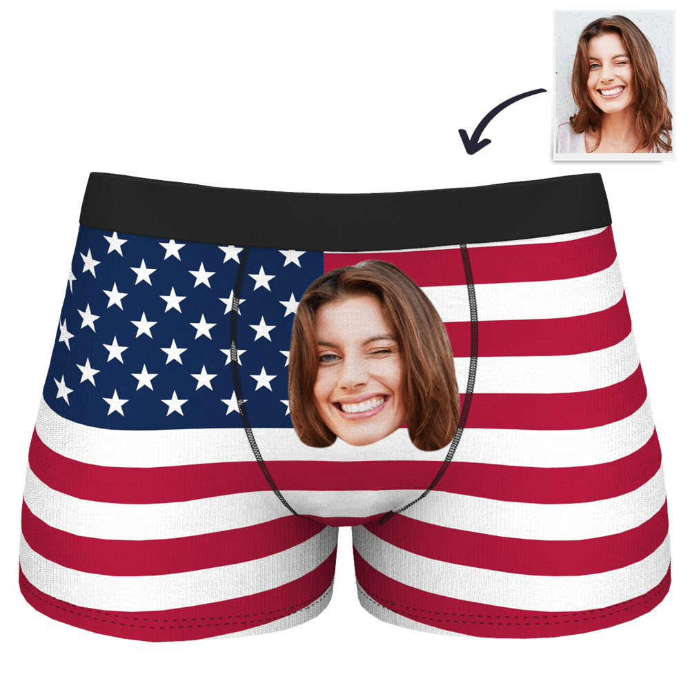 Custom Boxer With Girlfriend Face American Flag Brief Short July