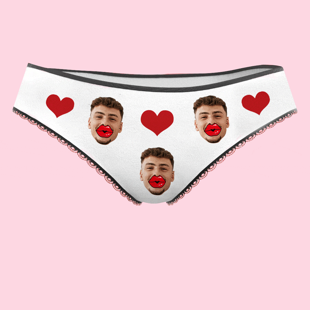 Custom Face Underwear Personalized Red Lips and Heart Underwear
