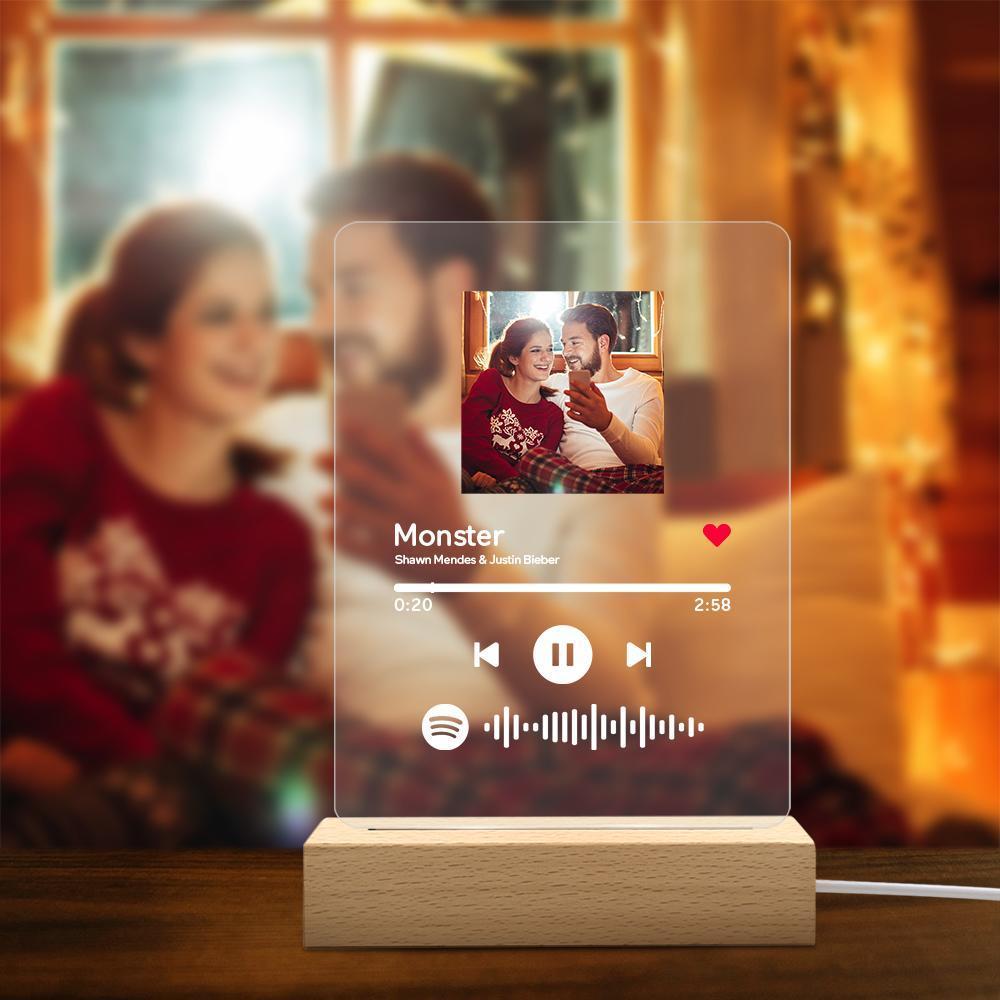 Custom Spotify Glass Art Night Light with Your Photo Personalized Scannable  Spotify Code Acrylic Album Cover with Wood Stand Music Sign Plaque Lamp