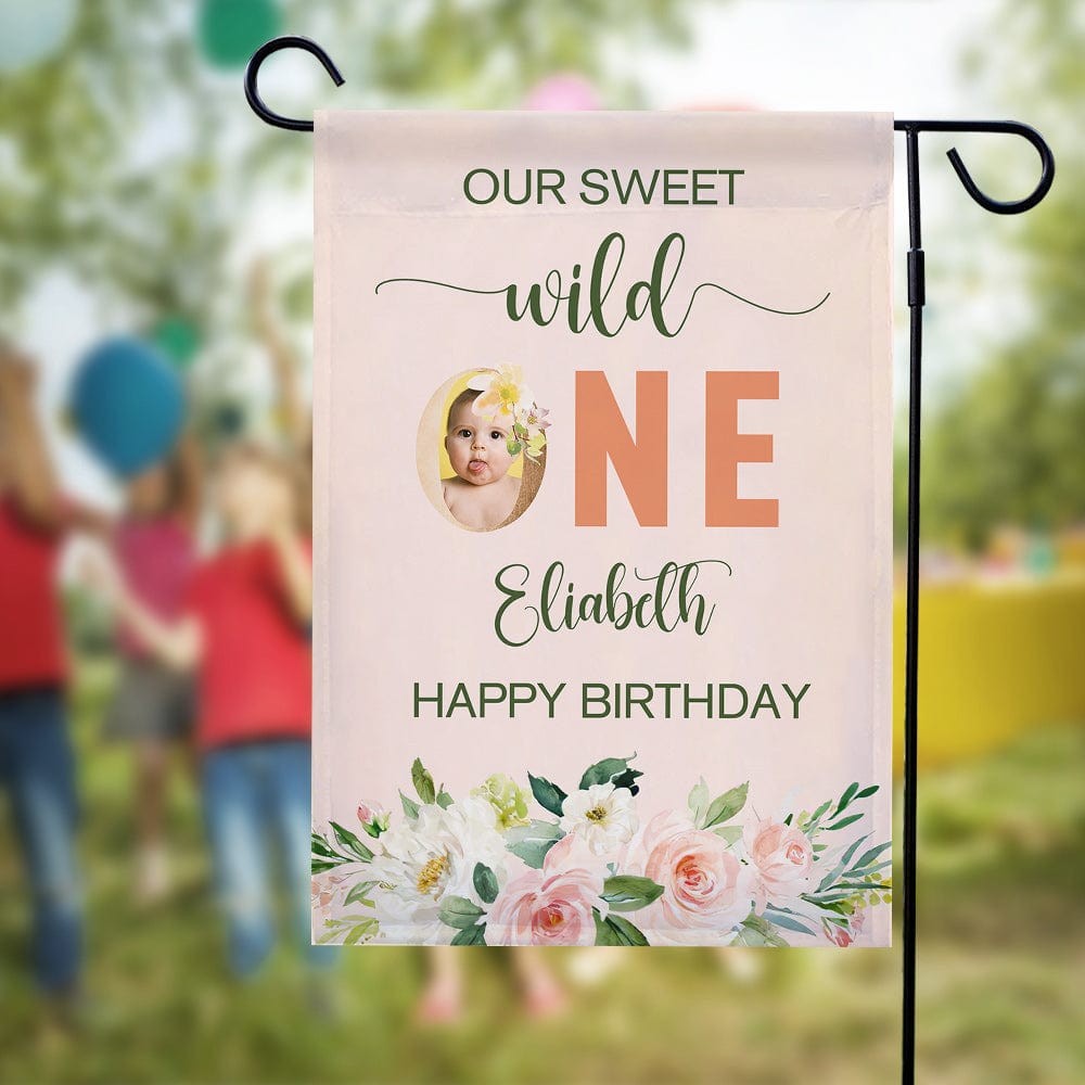 Custom Photo Garden Flag for First Birthday Personalized Banner Sign f ...