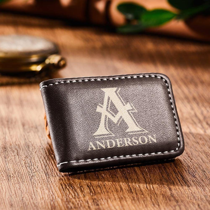 Personalized, Leather Money Clip, with Name, Brown
